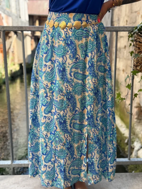 Jupe Paisley Bleue Fendue - Longue Doublée | Dream By C