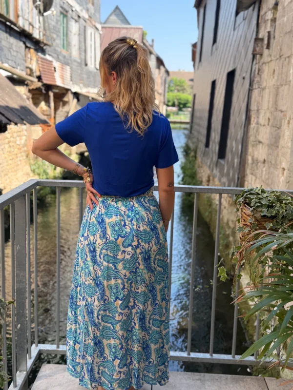 Jupe Paisley Bleue Fendue - Longue Doublée | Dream By C