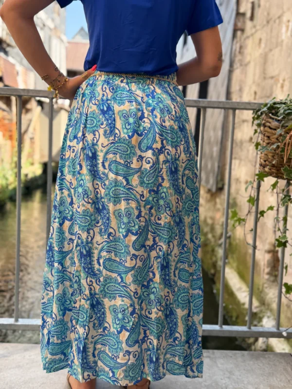 Jupe Paisley Bleue Fendue - Longue Doublée | Dream By C