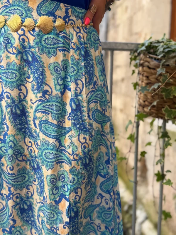 Jupe Paisley Bleue Fendue - Longue Doublée | Dream By C