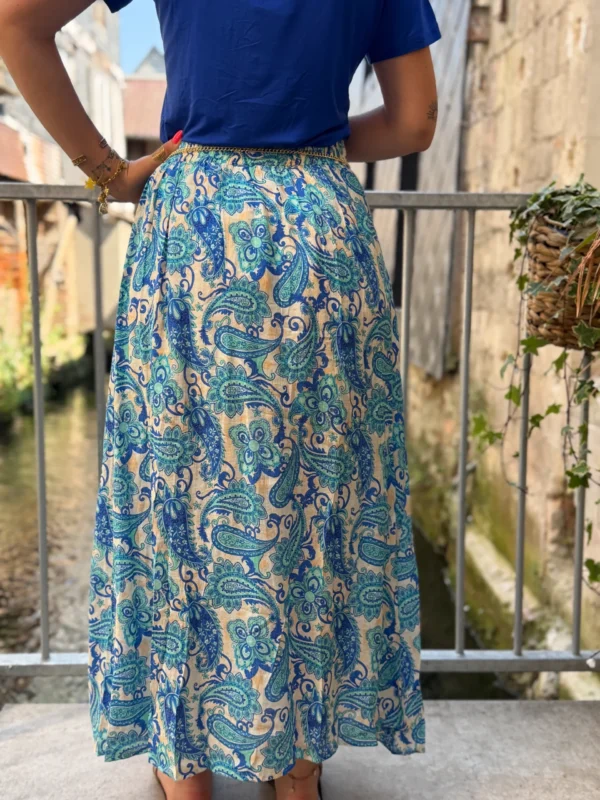 Jupe Paisley Bleue Fendue - Longue Doublée | Dream By C