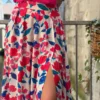 Jupe Longue Fendue Fleurie - Vert/Bleu & Rose | Dream By C