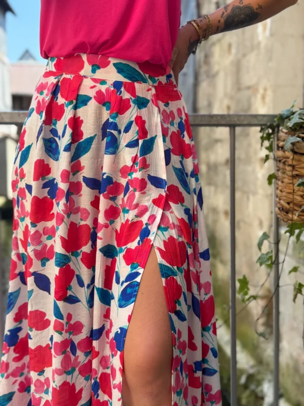 Jupe Longue Fendue Fleurie - Vert/Bleu & Rose | Dream By C