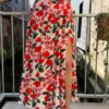 Jupe Longue Fendue Fleurie - Vert/Bleu & Rose | Dream By C