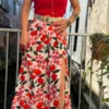 Jupe Longue Fendue Fleurie - Vert/Bleu & Rose | Dream By C