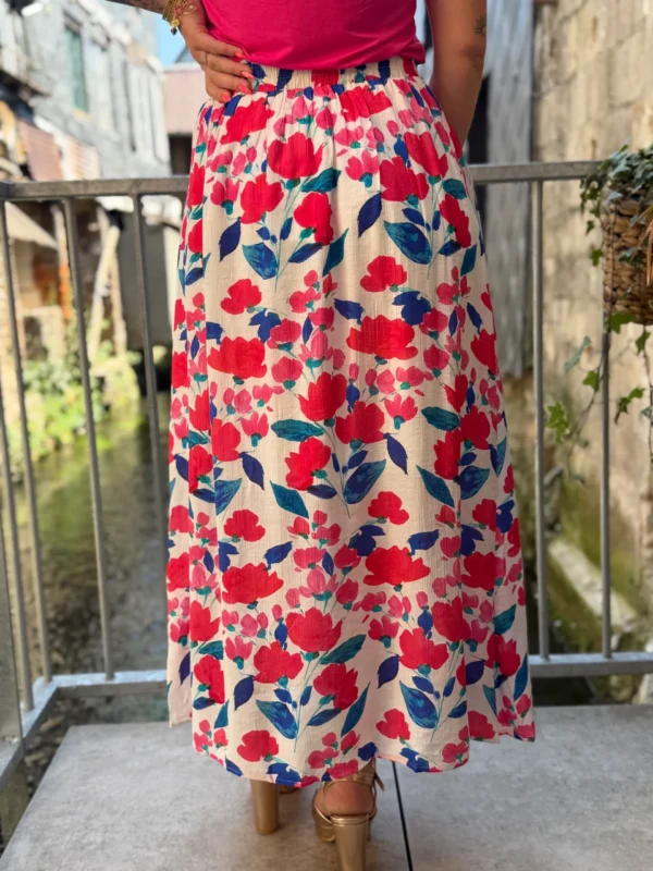 Jupe Longue Fendue Fleurie - Vert/Bleu & Rose | Dream By C