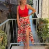 Jupe Longue Fendue Fleurie - Vert/Bleu & Rose | Dream By C