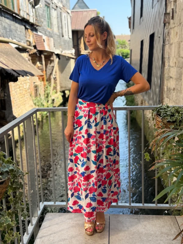 Jupe Longue Fendue Fleurie - Vert/Bleu & Rose | Dream By C