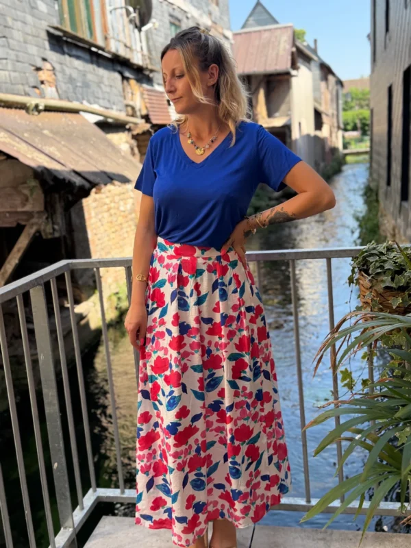 Jupe Longue Fendue Fleurie - Vert/Bleu & Rose | Dream By C