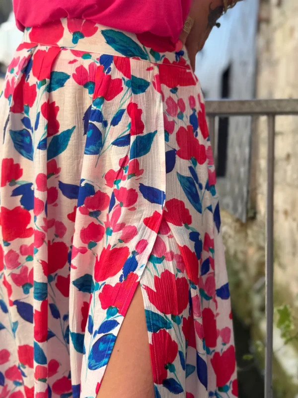 Jupe Longue Fendue Fleurie - Vert/Bleu & Rose | Dream By C