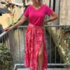 Jupe longue fendue rose rouge femme | Dream By C