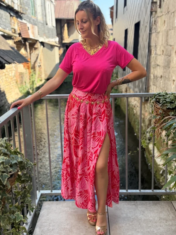 Jupe longue fendue rose rouge femme | Dream By C