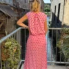 Jupe Rose Pois Rouges Fendue - Longue Doublée | Dream By C
