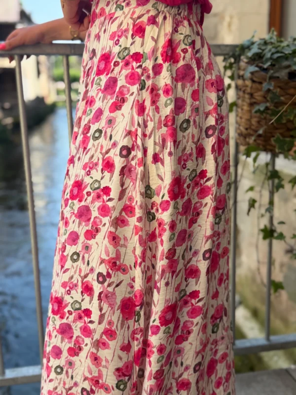Jupe Fleurs Roses Fendue - Longue Doublée | Dream By C