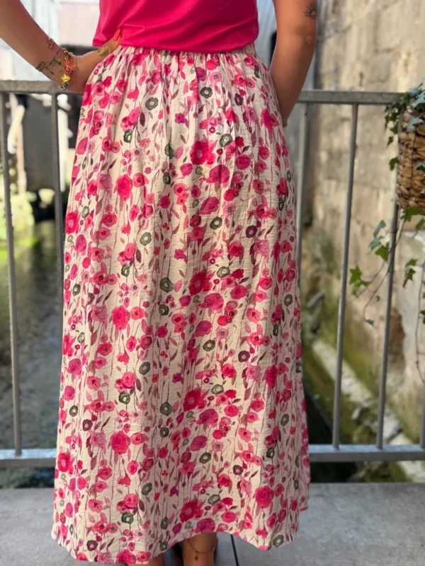 Jupe Fleurs Roses Fendue - Longue Doublée | Dream By C