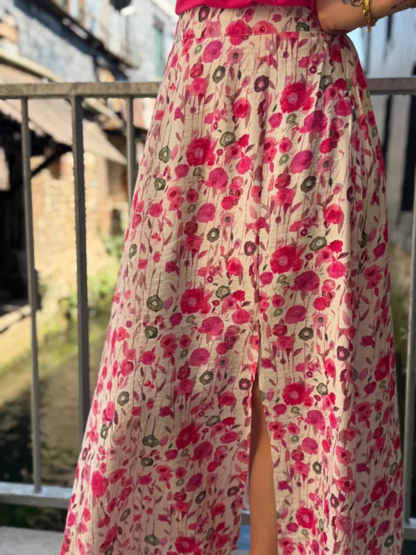 Jupe Fleurs Roses Fendue - Longue Doublée | Dream By C