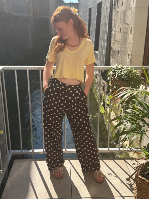 Pantalon fluide marron pois femme | Dream By C