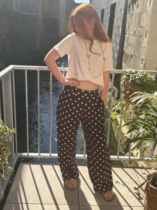 Pantalon fluide marron pois femme | Dream By C