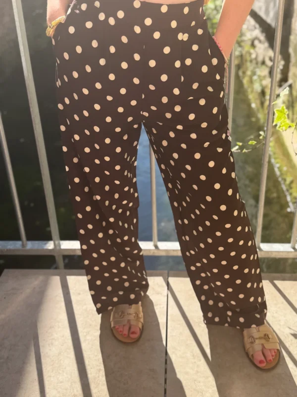Pantalon fluide marron pois femme | Dream By C