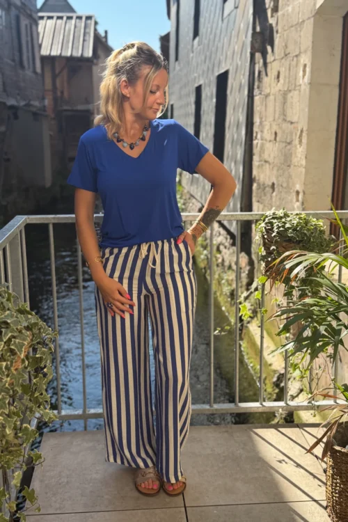 Pantalon rayures bleues rétro femme | Dream By C