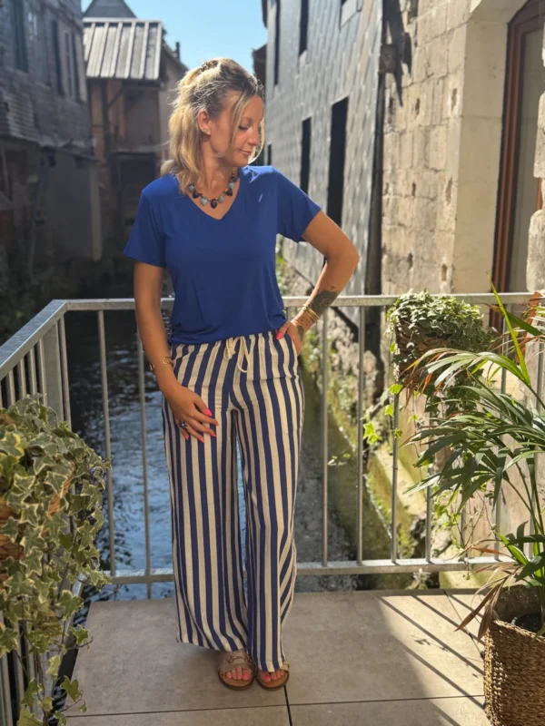 Pantalon rayures bleues rétro femme | Dream By C