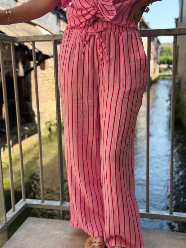Pantalon Gaze Coton Rayé - Rose Bébé & Rouge | Dream By C