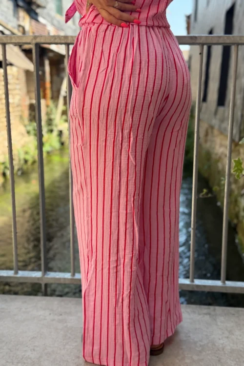 Pantalon Gaze Coton Rayé - Rose Bébé & Rouge | Dream By C
