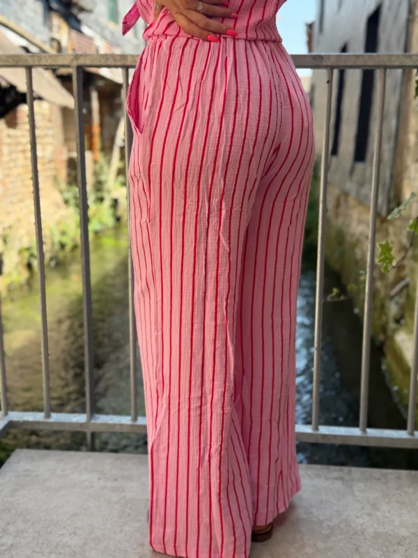 Pantalon Gaze Coton Rayé - Rose Bébé & Rouge | Dream By C