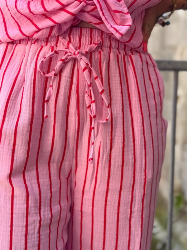 Pantalon Gaze Coton Rayé - Rose Bébé & Rouge | Dream By C