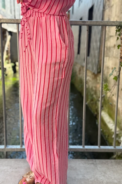 Pantalon Gaze Coton Rayé - Rose Bébé & Rouge | Dream By C