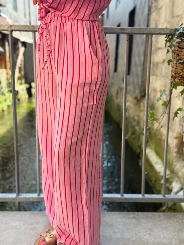 Pantalon Gaze Coton Rayé - Rose Bébé & Rouge | Dream By C
