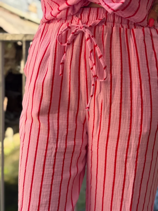 Pantalon Gaze Coton Rayé - Rose Bébé & Rouge | Dream By C