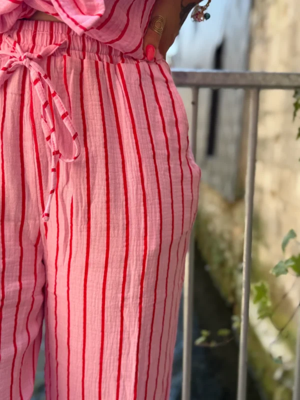 Pantalon Gaze Coton Rayé - Rose Bébé & Rouge | Dream By C