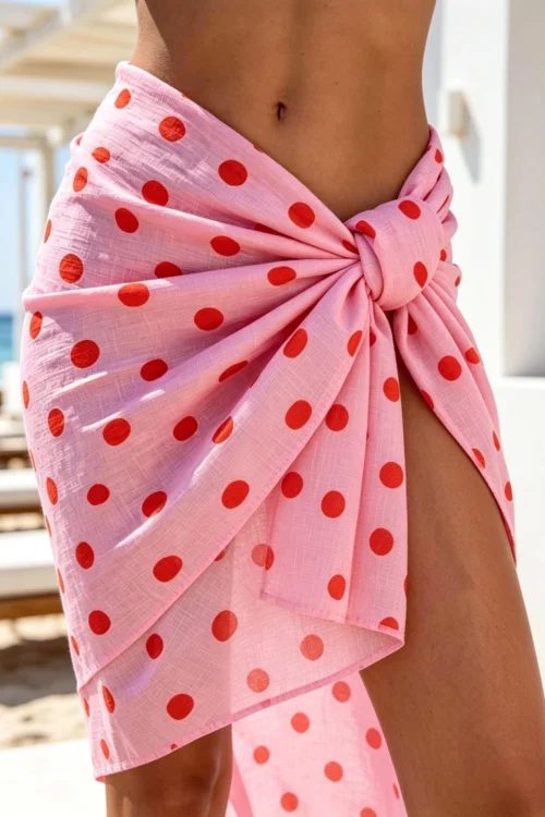 Paréo Rose Pois Rouges - Taille Unique | Dream By C