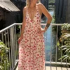 Robe Dos Nu Fleurie Rose - Bretelles Croisées | Dream By C