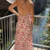Robe Dos Nu Fleurie Rose - Bretelles Croisées | Dream By C