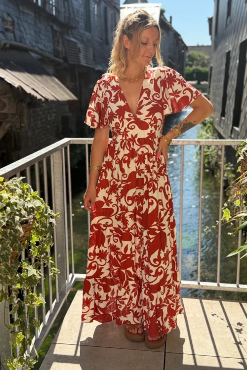 Robe bohème terracotta écru longue | Dream By C