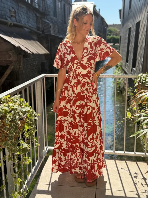 Robe bohème terracotta écru longue | Dream By C
