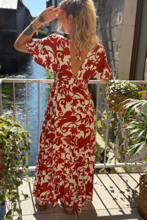 Robe bohème terracotta écru longue | Dream By C