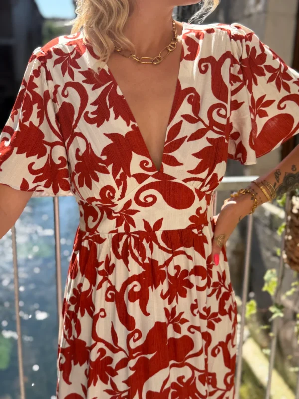 Robe bohème terracotta écru longue | Dream By C