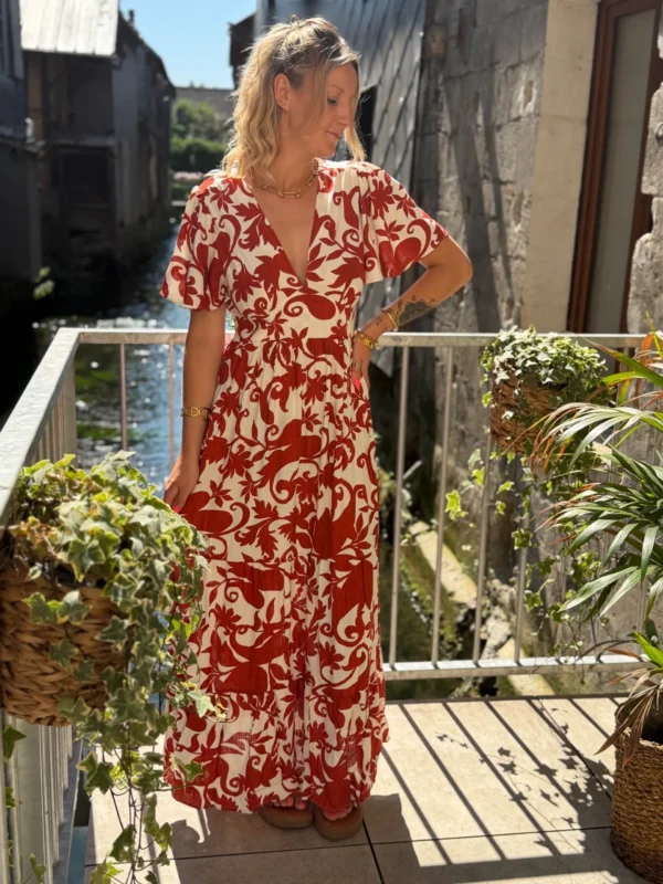 Robe bohème terracotta écru longue | Dream By C