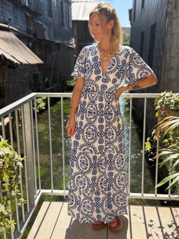 Robe longue blanche bleue femme | Dream By C
