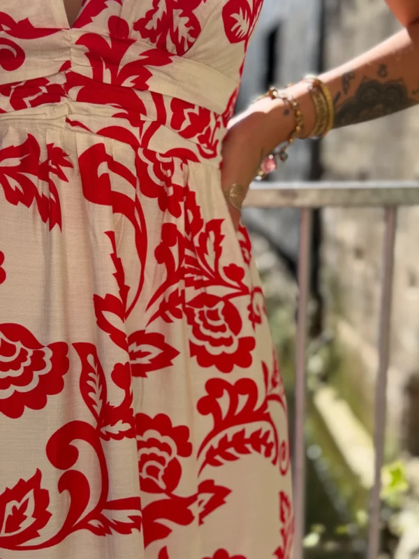 Robe longue bretelles rouge écrue femme | Dream By C