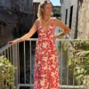 Robe longue bretelles rouge écrue femme | Dream By C