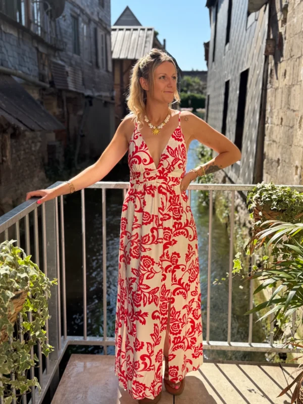 Robe longue bretelles rouge écrue femme | Dream By C