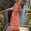 Robe longue bretelles rouge écrue femme | Dream By C