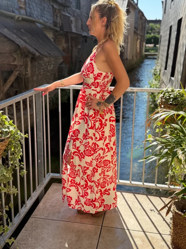 Robe longue bretelles rouge écrue femme | Dream By C