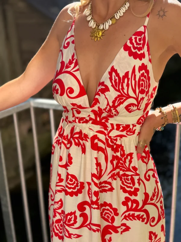 Robe longue bretelles rouge écrue femme | Dream By C