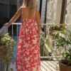 Robe longue bretelles rouge écrue femme | Dream By C