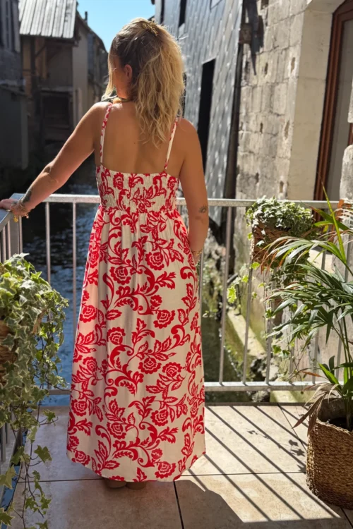 Robe longue bretelles rouge écrue femme | Dream By C